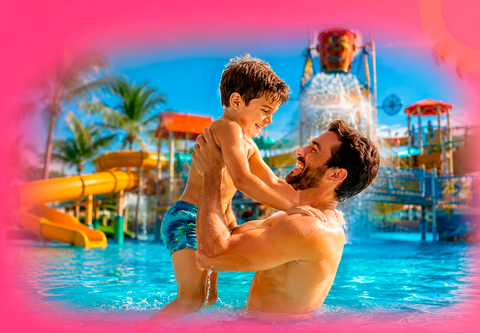 Pai e criança vivendo um momento especial no Curupy Acqua Park