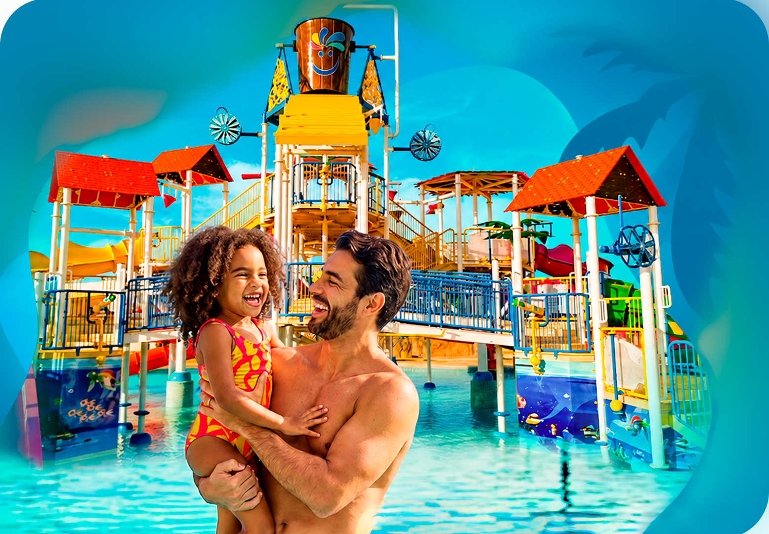 Pai e criança aproveitando juntos o Curupy Acqua Park